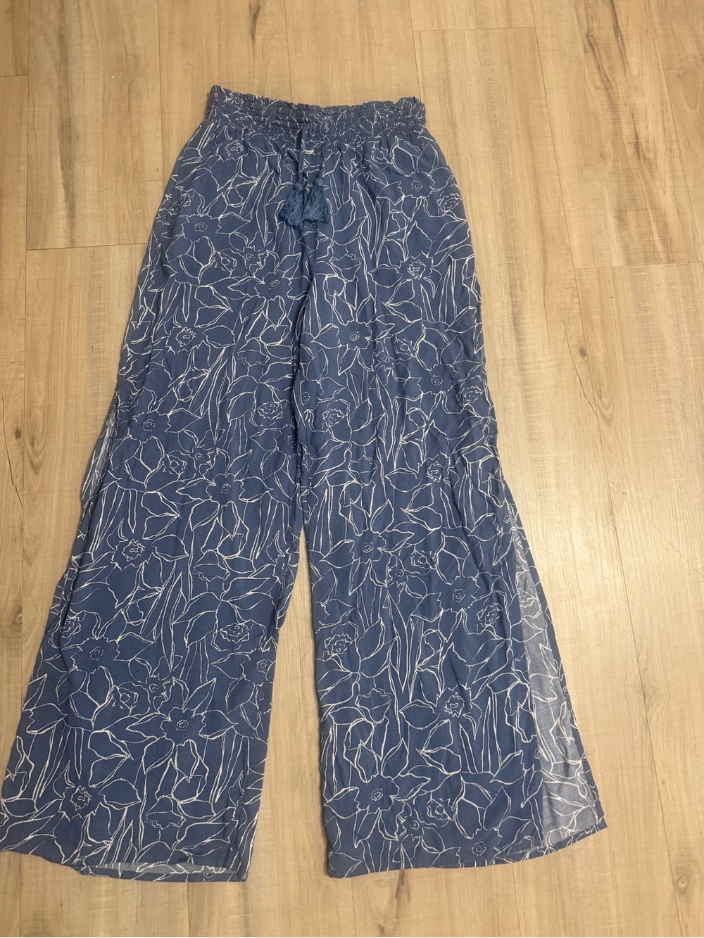 Roxy Blue Floral Wide Leg Beach Pants Size Small
